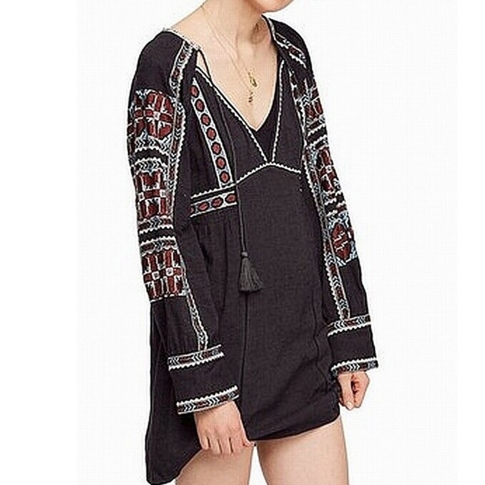 Free People Black Embroidered Dress